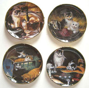 Dollhouse Miniature 4 Cat Platters