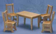 Dollhouse Miniature Table, 4 chairs, oak