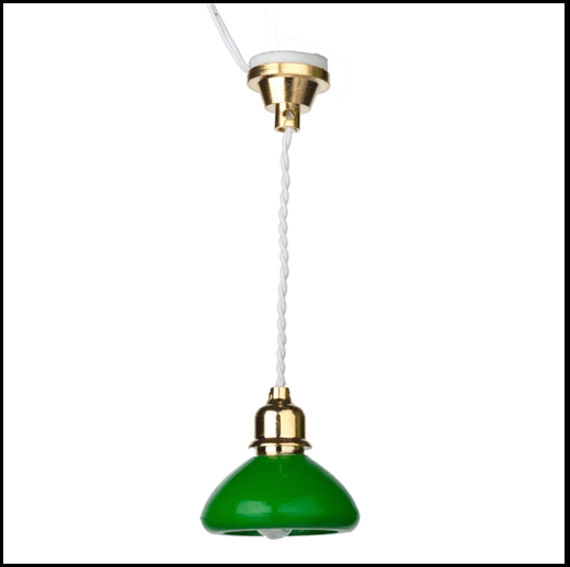 Dollhouse Miniature Hanging Lamp, Green Shade