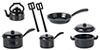 Dollhouse Miniature Black Kitchenware, 10 Pc