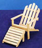 Dollhouse Miniature Adirondack Chair with Ottoman, Oak