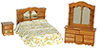 Dollhouse Miniature Double Bed Bedroom Set, 3 pc, Dark Oak