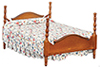 Dollhouse Miniature Double Bed, Walnut, Assorted Fabrics