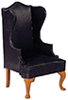Dollhouse Miniature Wing Chair, Black, Walnut