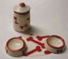 Dollhouse Miniature Pet Bowls, Canister & Mat, Red
