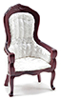 Dollhouse Miniature Victorian Gent's Chair, Mahogany, White Brocade