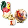 Dollhouse Miniature Reutter's Porcelain Fine Dollhouse Miniature Rooster Plate Decoration Set
