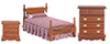 Dollhouse Miniature Bedroom Set, Burgundy/Walnut, 3pc