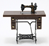 Dollhouse Miniature Sewing Machine on Walnut Stand, Resin and Metal