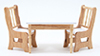 Dollhouse Miniature Table With 2 Chairs, Oak and White