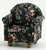 Dollhouse Miniature Armchair With Pillows, Black Floral
