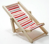 Beach Chair, Red/White/Pink Fabric, Natural Wood