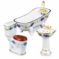 Dollhouse Miniature Reutter Porcelain Blue Rose Bath with Low Toilet