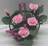 Dollhouse Miniature Pink Roses/Wire Basket 1 1/4