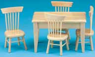 Dollhouse Miniature Oak Table-4 Chair Dining Set, S/5