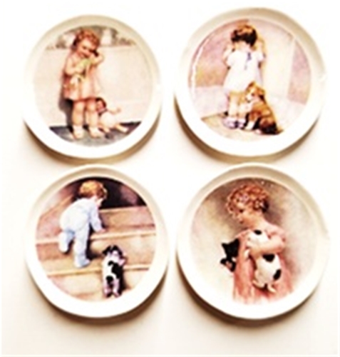 Dollhouse Miniature Babies with Puppy Platters, 4pc