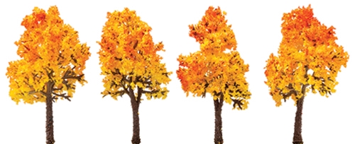 3 Inch Red Orange Autumn  Tree w/ Textured Trunk, 4pk