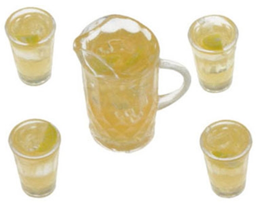 Dollhouse Miniature Lemonade Set Of Pitcher W/4 Glasses
