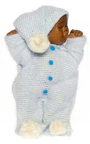 Dollhouse Miniature Brown Baby, Blue