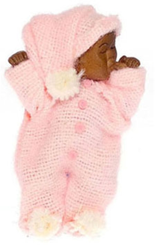 Dollhouse Miniature Brown Baby, Pink
