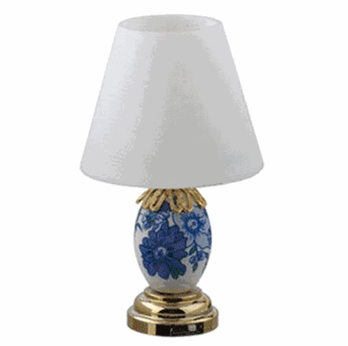 Dollhouse Miniature Led Blue And White Porcelain Table Lamp