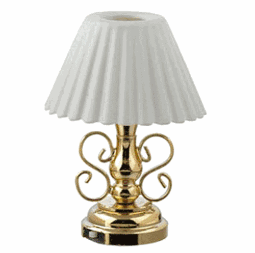 Dollhouse Miniature Led Ornate Table Lamp With Fluted Shade