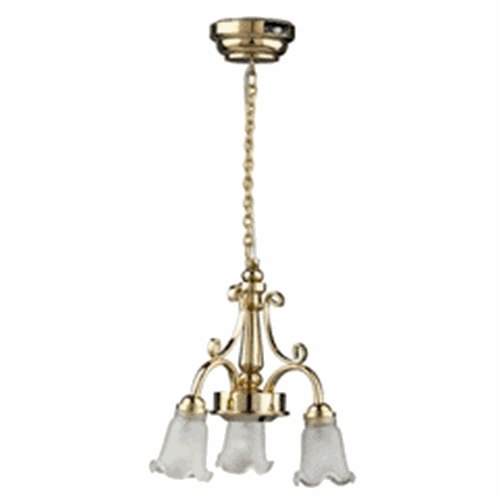 Dollhouse Miniature Led 3-Arm Frosted Down Tulip Chandelier