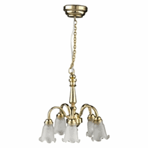 Dollhouse Miniature Led 5-Arm Frosted Down Tulip Chandelier