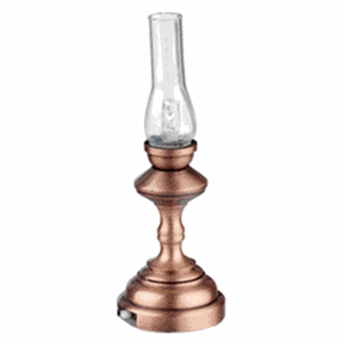 Dollhouse Miniature Led Copper Hurricane Lamp