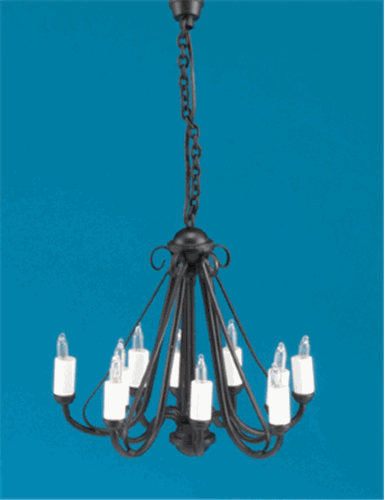 Dollhouse Miniature Wrought Iron Chandelier, Black