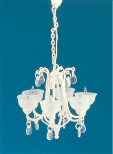Dollhouse Miniature Contemporary Crystal Drop Chandelier, Ivory
