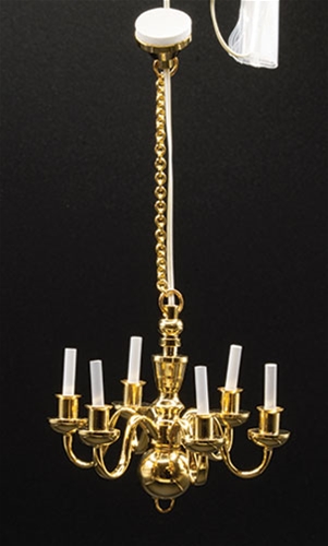 6 Arm Brass Chandelier with Bi-Pin Bulbs, 12V