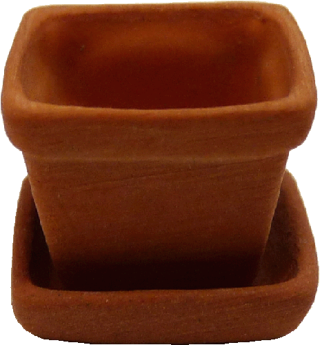 1:12 Dollhouse Miniature Small Square Light Clay Pot with Saucer BD B463