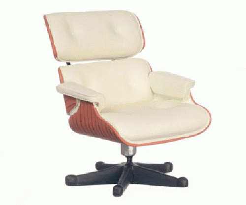 Dollhouse Miniature1956 Eames Lounge Chair with Ottoman, white