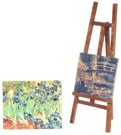 Easel with 2 Canvas Paintings