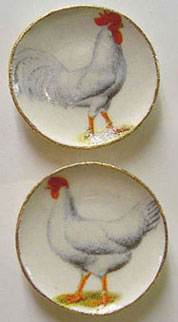 Dollhouse Miniature 2 White Chicken Plate