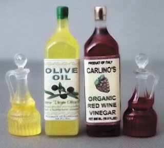 Dollhouse Miniature Salad Set-Olive Oil, Red Wine Vinegar Set, Cruet S