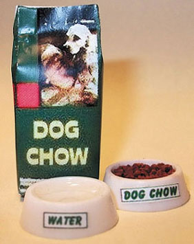 Dollhouse Miniature White Dog Food Bowl Filled ~ HR57185