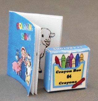 Dollhouse Miniature Coloring Book And Crayon Set ~ IM65246 