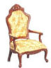 Dollhouse Miniature Rococo Armchair, Gold, Walnut