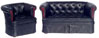 Dollhouse Miniature Living Room Set, 2 pc, Black Leather