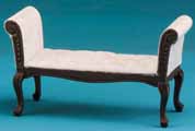 Dollhouse Miniature Settee, Walnut, with White Fabric