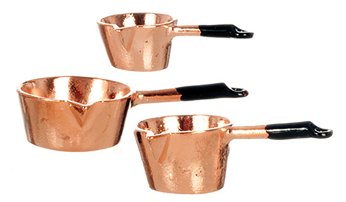 Dollhouse Miniature Set of 3 Copper Sauce Pots