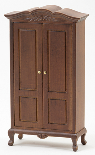 Dollhouse Miniature Wood Armoire Cabinet Wardrobe in Walnut  CLA10948 