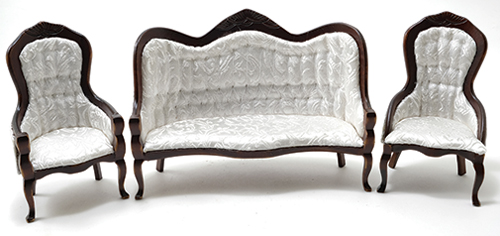 Dollhouse Victorian Sofa And Chair Set 3pc Walnut White