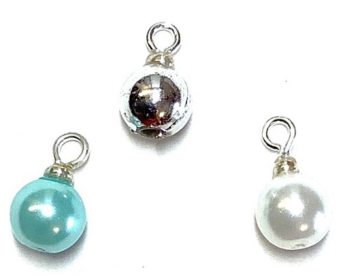 Aqua, Pearl, Silver Ornaments, Pkg. 3