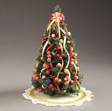 Dollhouse Della Robbia Christmas Tree With Shirt, DH49107 Just Dollhouse Miniature Della Robbia Christmas Tree W/Shirt - Dollhouse Della Robbia Christmas Tree With Shirt, DH49107 Just