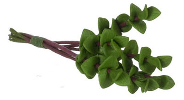 DOLLHOUSE Miniatures 1:12 Scale 2 Miniature SMALL Green Leaves on RED Stems