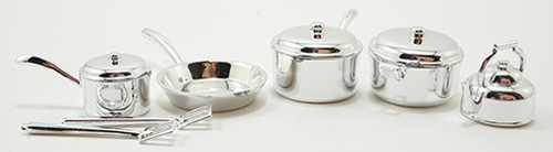10/Pk Silver #IM66355 Dollhouse Miniatures 1:12 Scale Cookware 