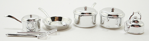 Dollhouse Miniatures 1:12 Scale Cookware 10/Pk Silver #IM66355